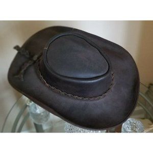 Vintage Soft Genuine Leather Cowboy Hat Brown Made in Mexico size SMALL